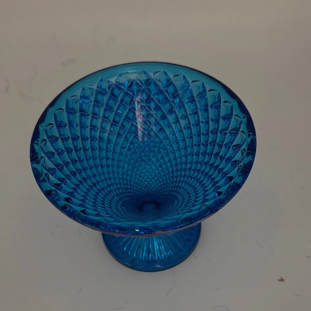 Blue Glass Diamond Pattern Candy Dish - Picture 2 of 5